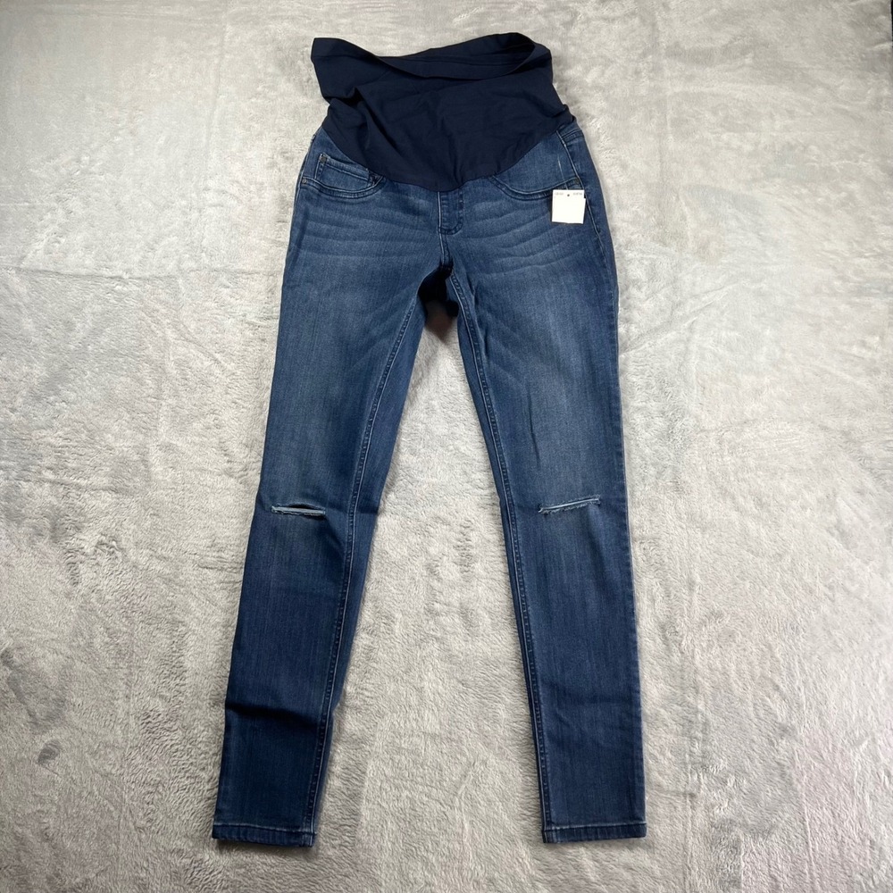 Indigo Blue Maternity Ankle Skinny Jeans Secret Fit Belly Distressed Blue Small